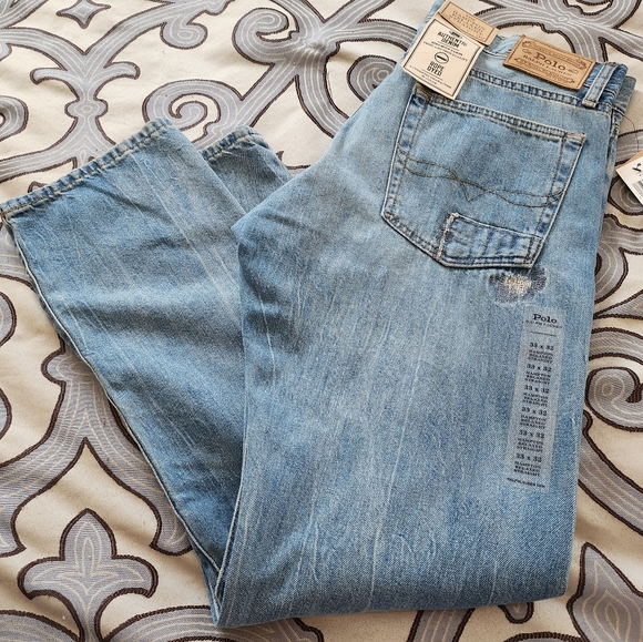 SOLD! Polo Ralph Lauren 33x32 Hampton Relaxed Straight Distressed Blue Jeans NWT - Picture 2 of 12
